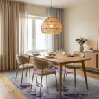 Vibrant Purple Floral Watercolor Swirl Rug - Dining Room View