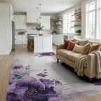 Vibrant Purple Floral Watercolor Swirl Rug - Living Room View