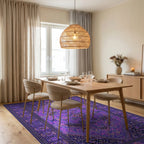 Vibrant Purple Geometric Medallion Rug - Dining Room View