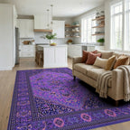 Vibrant Purple Geometric Medallion Rug - Living Room View