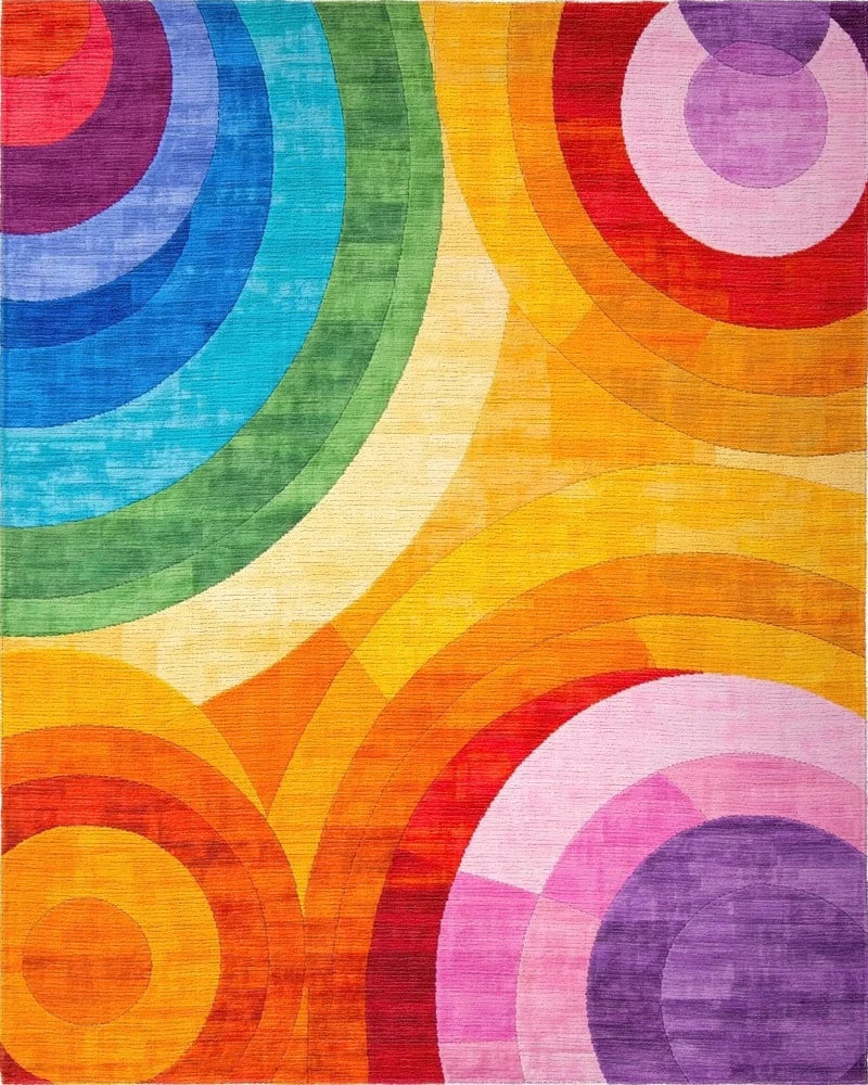 Vibrant Rainbow Arc Geometric Pattern Rug - Cutout View