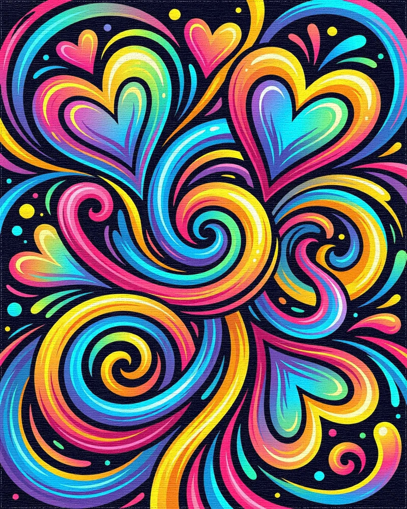 Vibrant Rainbow Swirl Hearts Rug - Cutout View