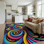 Vibrant Rainbow Swirl Hearts Rug Living Room View