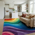 Vibrant Rainbow Wave Pattern Rug - Living Room View