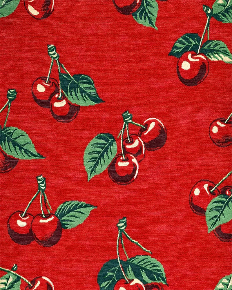 Vibrant Red Cherry Blossom Garden Rug - Cutout View