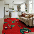 Vibrant Red Cherry Blossom Garden Rug - Living Room View