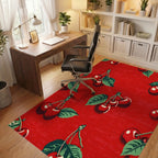 Vibrant Red Cherry Blossom Garden Rug - Office View
