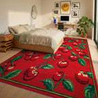 Vibrant Red Cherry Branch All Over Rug - Bedroom View