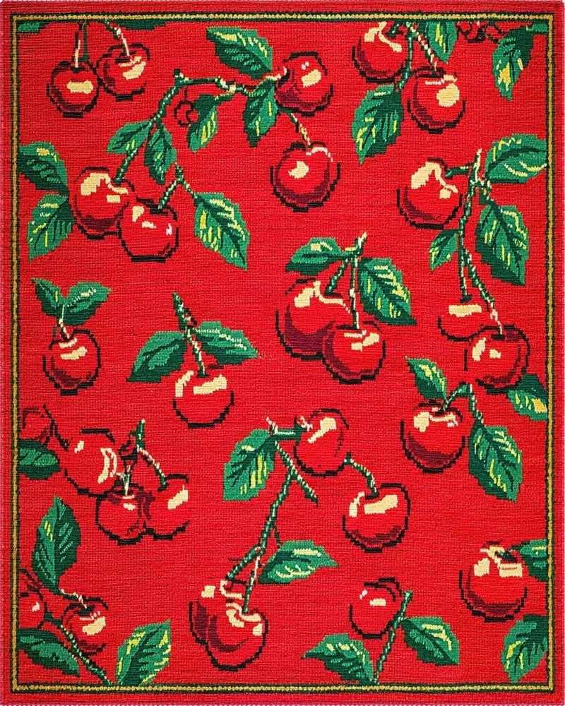 Vibrant Red Cherry Branch All Over Rug - Cutout View