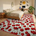 Vibrant Red Cherry Whimsical Rug Bedroom View