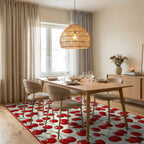 Vibrant Red Cherry Whimsical Rug Dining Room View