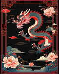 Vibrant Red Dragon Peony Clouds Rug - Cutout View