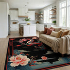 Vibrant Red Dragon Peony Clouds Rug - Living Room View