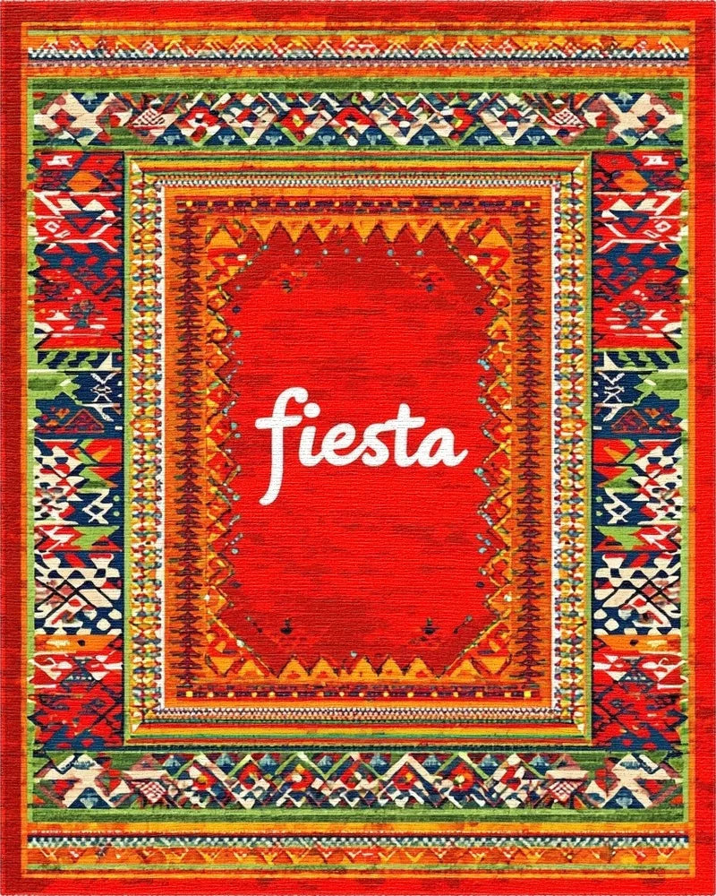 Vibrant Red Festive Tribal Border Rug - Cutout View
