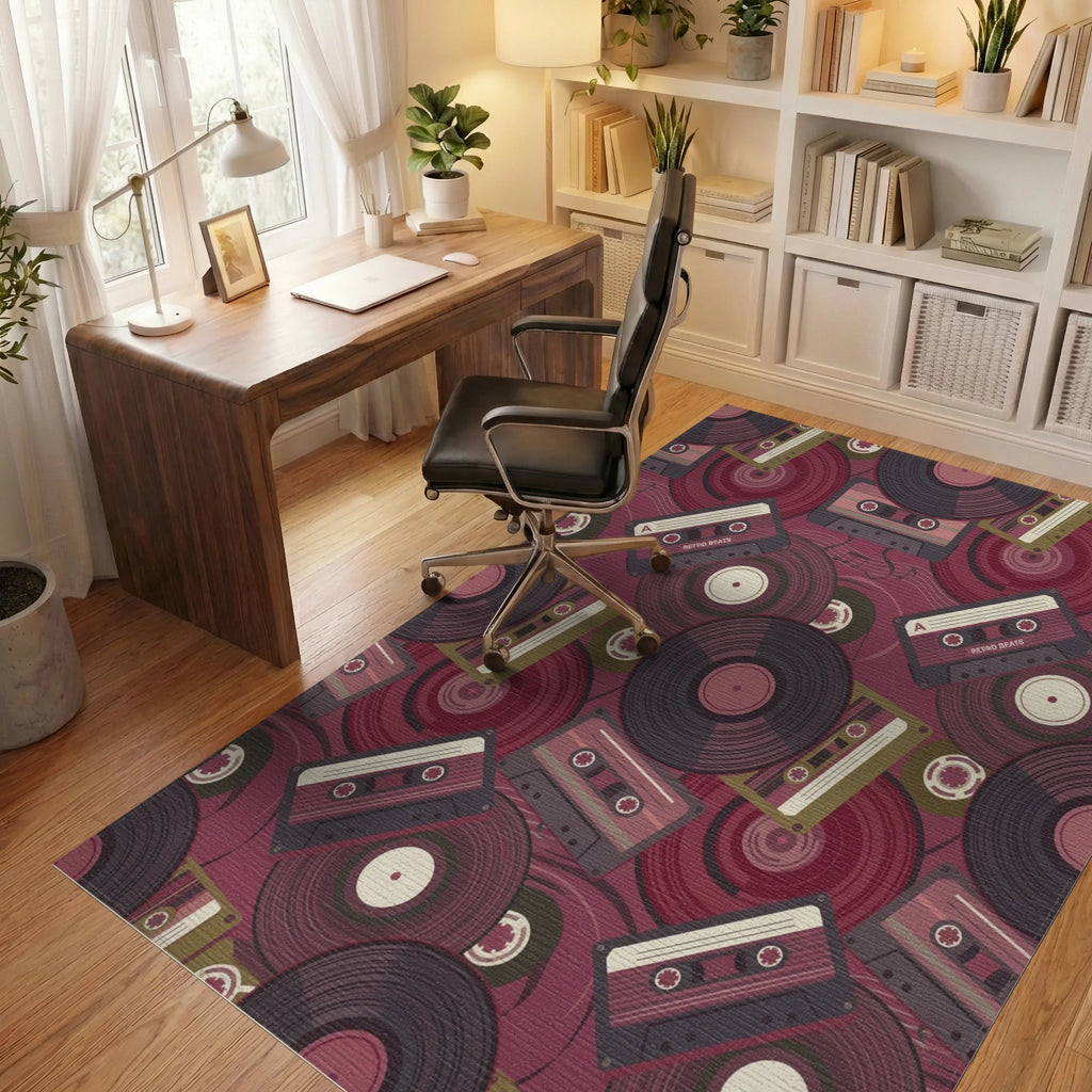 Vibrant Retro Cassette Vinyl Rug Office View