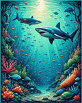Vibrant Sharks Coral Sunlit Depths Rug - Cutout View