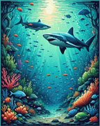 Vibrant Sharks Coral Sunlit Depths Rug - Cutout View