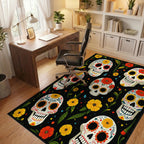 Vibrant Skull Floral Day of the Dead Rug Office View