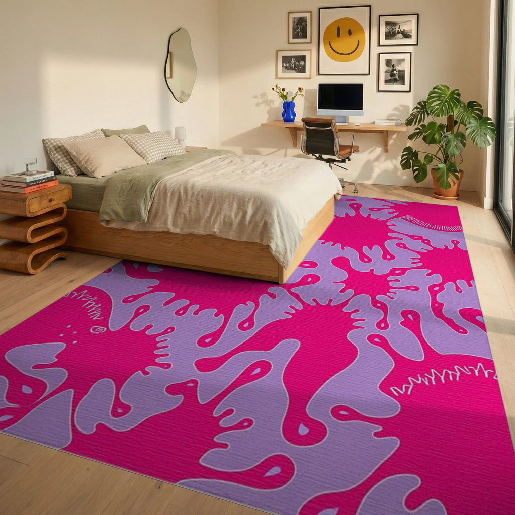 Vibrant Splatter Pattern Rug Bedroom View