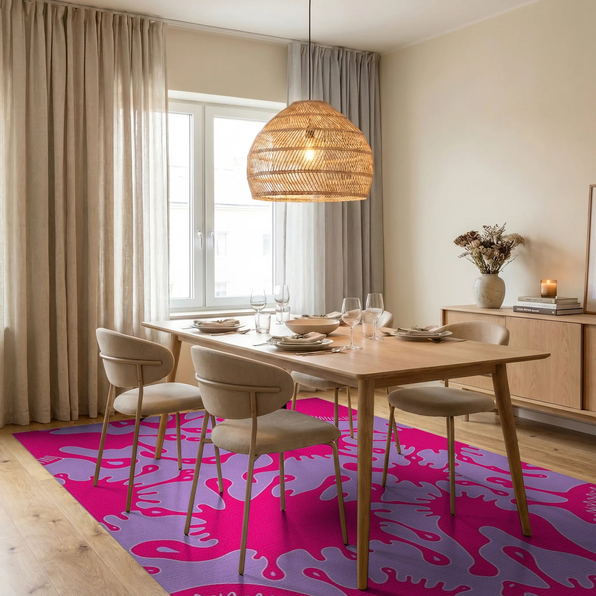 Vibrant Splatter Pattern Rug Dining Room View