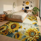 Vibrant Sunflower Vine Distressed Rug - Bedroom View
