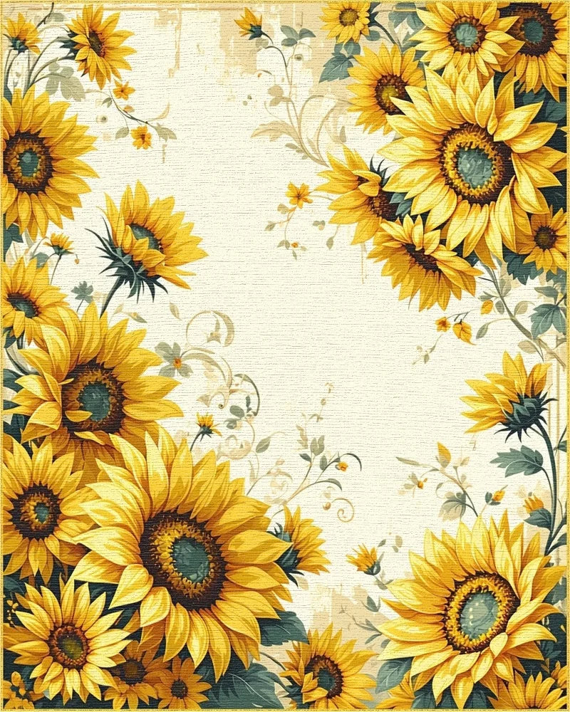 Vibrant Sunflower Vine Distressed Rug - Cutout View