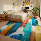 Vibrant Surfboard Beach Collection Rug - Bedroom View
