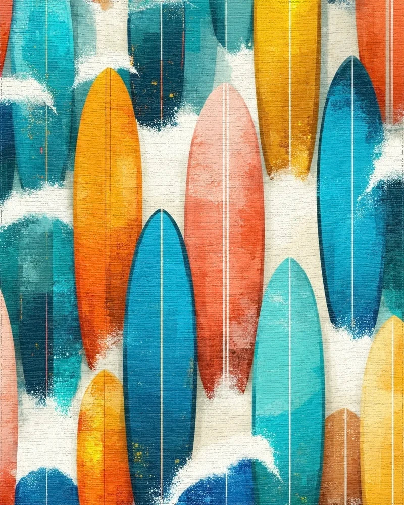 Vibrant Surfboard Beach Collection Rug - Cutout View