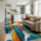 Vibrant Surfboard Beach Collection Rug - Living Room View