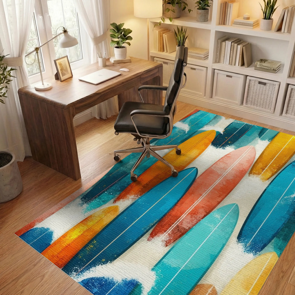 Vibrant Surfboard Beach Collection Rug - Office View