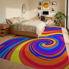 Vibrant Swirl Abstract Color Streak Rug Bedroom View