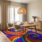 Vibrant Swirl Abstract Color Streak Rug Dining Room View