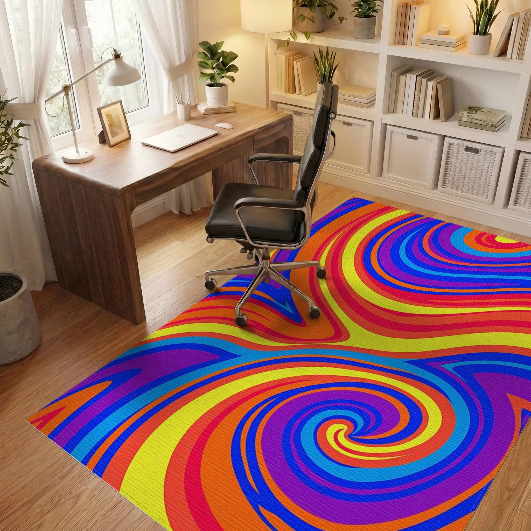 Vibrant Swirl Abstract Color Streak Rug Office View