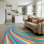 Vibrant Swirl Turquoise Pink Yellow Rug Living Room View