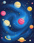 Vibrant Swirling Cosmic Planets Rug - Cutout View