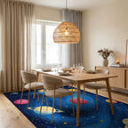 Vibrant Swirling Cosmic Planets Rug - Dining Room View