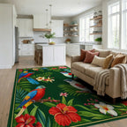 Vibrant Tropical Birds and Foliage Rug Living Room View