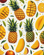 Vibrant Tropical Fruit Pineapple Mango Pattern Rug - Cutout View