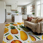 Vibrant Tropical Fruit Pineapple Mango Pattern Rug - Living Room View