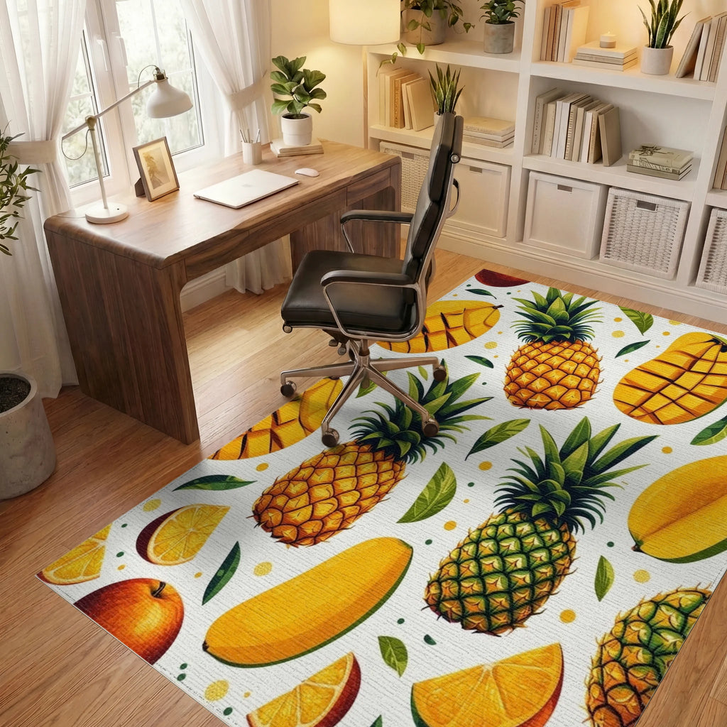 Vibrant Tropical Fruit Pineapple Mango Pattern Rug - Office View