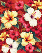 Vibrant Tropical Hibiscus Floral Pattern Rug - Cutout View
