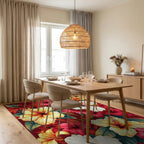 Vibrant Tropical Hibiscus Floral Pattern Rug Dining Room View