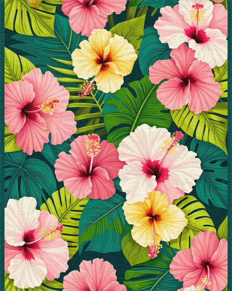 Vibrant Tropical Hibiscus Leaf Rug - Cutout View