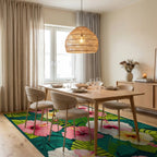 Vibrant Tropical Hibiscus Leaf Rug - Dining Room View