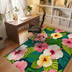 Vibrant Tropical Hibiscus Leaf Rug - Office View