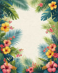 Vibrant Tropical Hibiscus Palm Leaf Border Rug - Cutout View