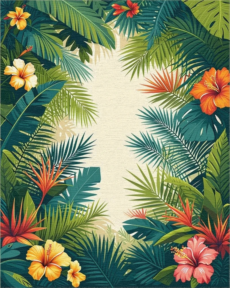 Vibrant Tropical Leaves Hibiscus Floral Rug - Cutout View