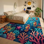 Vibrant Underwater Coral and Marine Life Rug Bedroom View