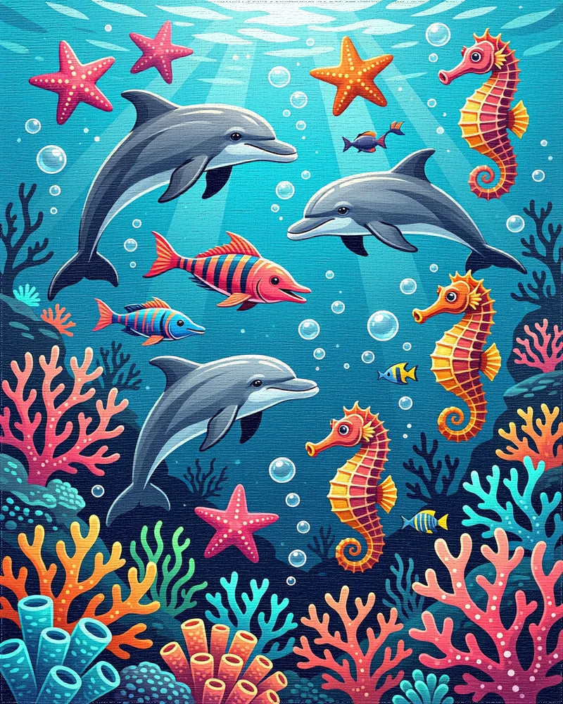 Vibrant Underwater Coral and Marine Life Rug - Cutout View