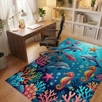 Vibrant Underwater Coral and Marine Life Rug Office View